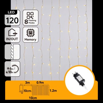 Aigostar - LED Udendørs julelyskæde 120xLED/8 funktioner 3,9x1,2m IP44 varm hvid