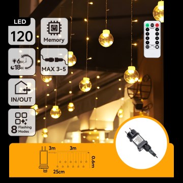 Aigostar - LED udendørs julelyskæde 120xLED/8 funktioner 3x0,6m IP44 varmhvid + fjernbetjening