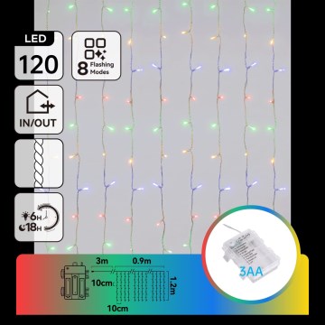 Aigostar - LED udendørs julelyskæde 120xLED/8 funktioner 3xAA 3,9x1,2m IP44 multifarvet