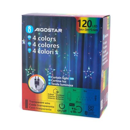 Aigostar - LED udendørs julelyskæde 120 LED / 8 funktioner 6 x 0,6 m IP44 multifarvet + fjernbetjening
