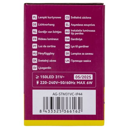 Aigostar - LED udendørs julelyskæde 150xLED/6W/230V/8 funktioner 1,5x1m IP44 varm hvid + fjernbetjening