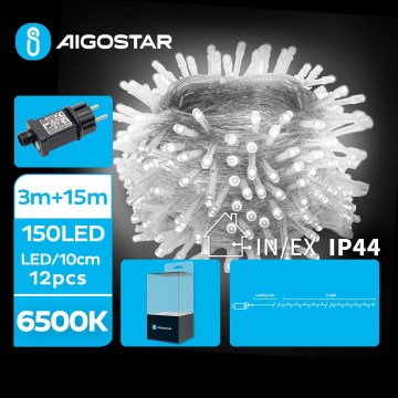 Aigostar - LED udendørs julelyskæde 150xLED/8 funktioner 18m IP44 kold hvid