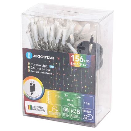 Aigostar - LED udendørs julelyskæde 156xLED/8 funktioner 4,2x1,2m IP44 multifarvet