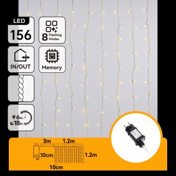 Aigostar - LED udendørs julelyskæde 156xLED/8 funktioner 4,2x1,2m IP44 varm hvid