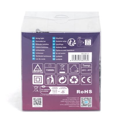 Aigostar - LED udendørs julelyskæde 200 LED/8 funktioner 13 m IP44 varm hvid