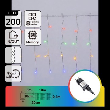 Aigostar - LED Udendørs julelyskæde 200xLED/8 funktioner 13x0,4m IP44 multifarvet