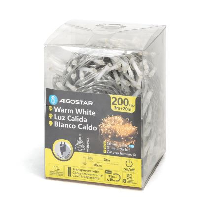 Aigostar - LED udendørs julelyskæde 200xLED/8 funktioner 23m IP44 varm hvid