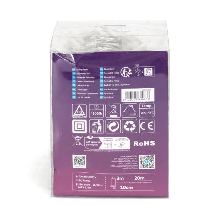 Aigostar - LED udendørs julelyskæde 200xLED/8 funktioner 23m IP44 varm hvid