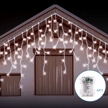 Aigostar - LED udendørs julelyskæde 200xLED/8 funktioner 3xAA 13x0,6m IP44 kold hvid