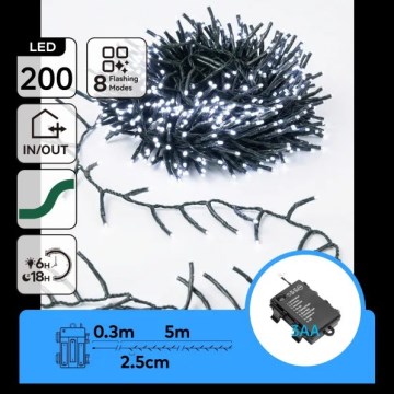 Aigostar - LED udendørs julelyskæde 200xLED/8 funktioner 3xAA 5,3 m IP44 kølig hvid
