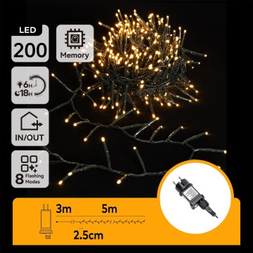Aigostar - LED udendørs julelyskæde 200xLED/8 funktioner 8 m IP44 varm hvid