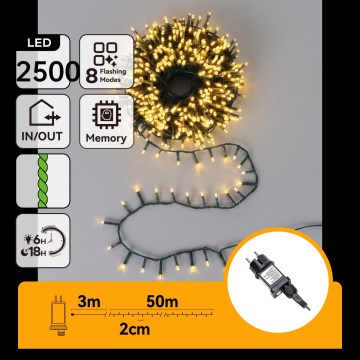 Aigostar - LED udendørs julelyskæde 2500xLED/8 funktioner 53m IP44 varm hvid