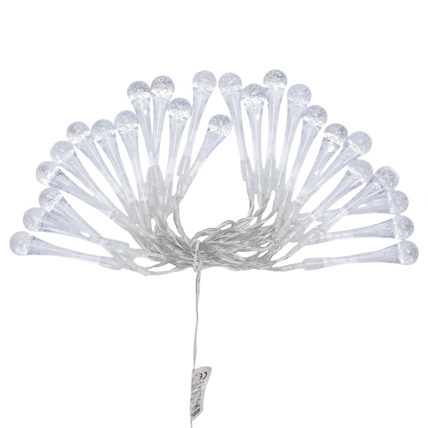 Aigostar - LED udendørs julelyskæde 25 x LED / 8 funktioner 3 x AA 2,5 m IP44 varm hvid dråbeformede