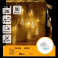 Aigostar - LED udendørs julelyskæde 25xLED/8 funktioner 3xAA 2,5 m IP44 varm hvid dråber