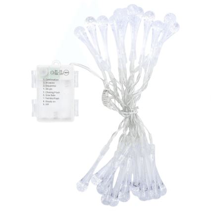 Aigostar - LED udendørs lyskæde 25xLED/8 funktioner 3xAA 2,5 m IP44 varm hvid dråbeformede pærer