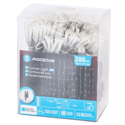 Aigostar - Udendørs LED-lyskæde 288 LED/8 funktioner 1,5 x 1,8 m IP44 kold hvid