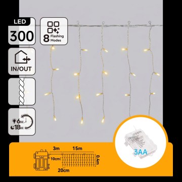 Aigostar - LED udendørs julelyskæde 300xLED/8 funktioner 18x0,4m IP44 varm hvid