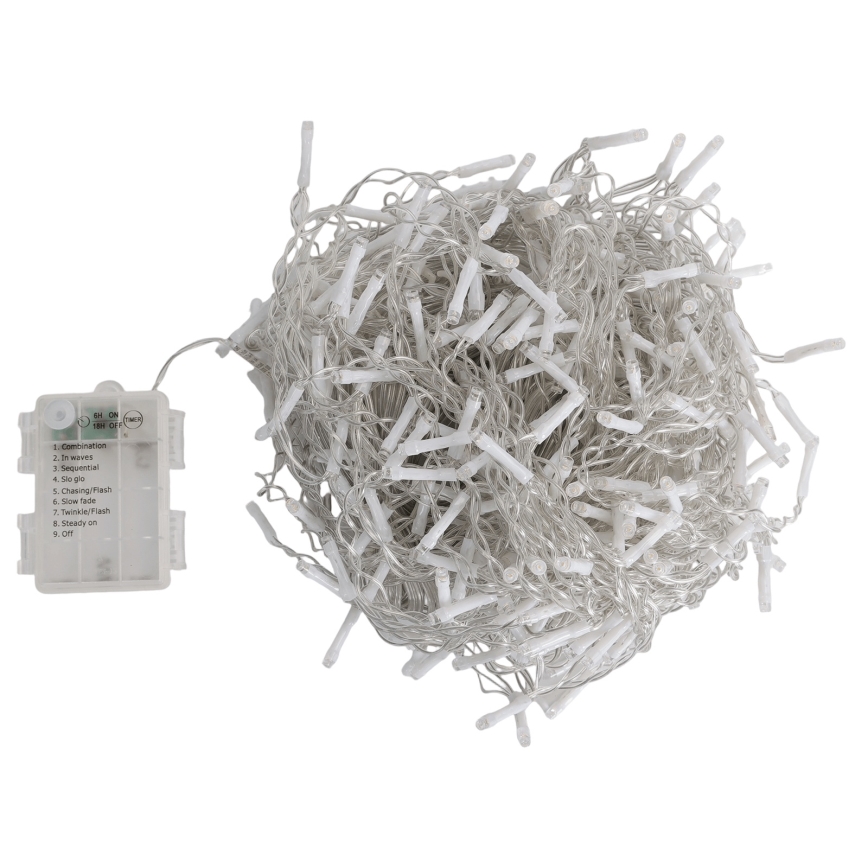 Aigostar - LED udendørs julelyskæde 300xLED/8 funktioner 3xAA 18x0,6 m IP44 varm hvid