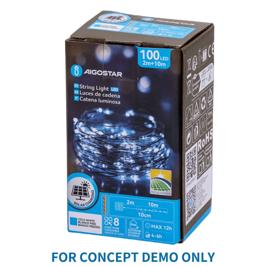 Aigostar - LED udendørs julelyskæde 300xLED/8 funktioner 4m IP44 kold hvid