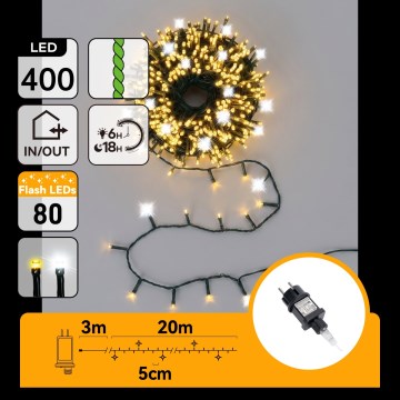 Aigostar - LED udendørs julelyskæde 320xLED+80xLED 23m IP44 varm+kold hvid