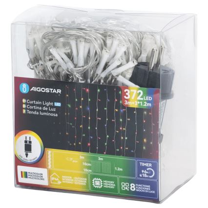 Aigostar - LED udendørs julelyskæde 372xLED/8 funktioner 6x1,2m IP44 multifarvet