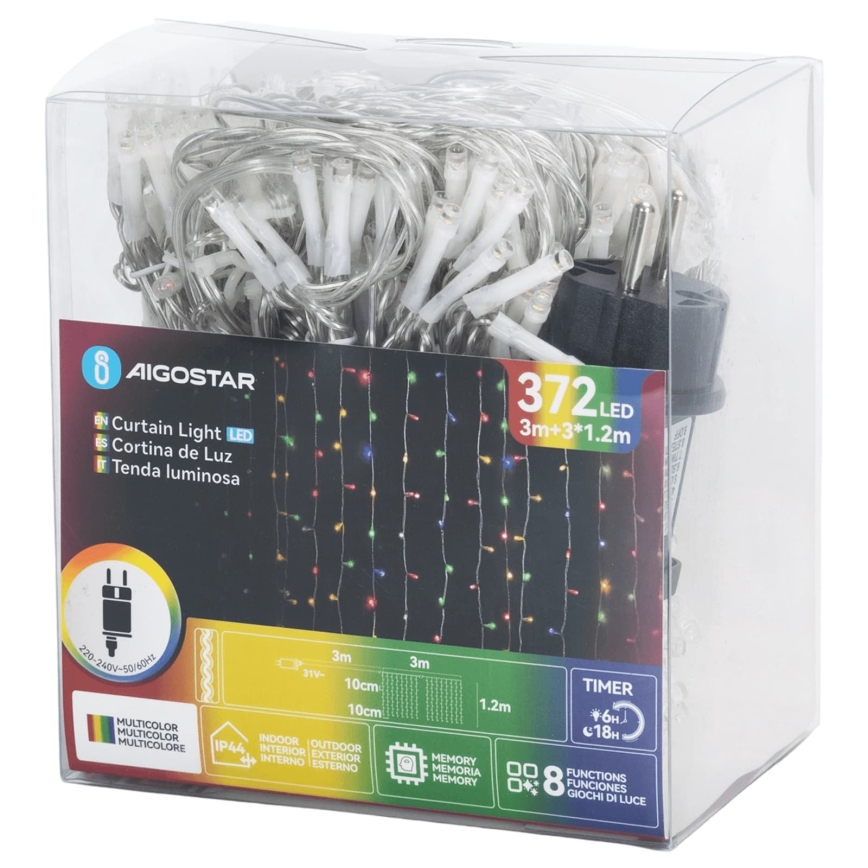 Aigostar - LED udendørs julelyskæde 372xLED/8 funktioner 6x1,2m IP44 multifarvet
