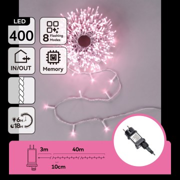 Aigostar - LED udendørs julelyskæde 400xLED/8 funktioner 43m IP44 rosa