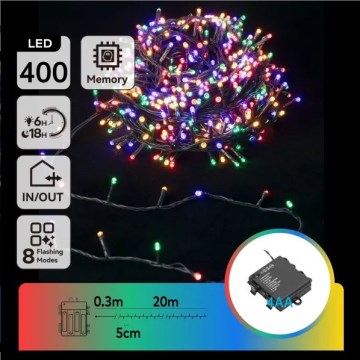 Aigostar - LED Udendørs julelyskæde 400xLED/8 funktioner 4xAA 20,3 m IP44 multifarvet