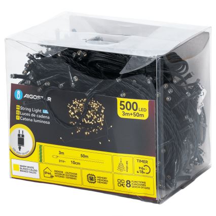 Aigostar - LED udendørs julelyskæde 500 LED / 8 funktioner / 50 m / IP44 / varm hvid