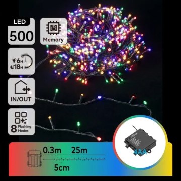 Aigostar - LED udendørs julelyskæde 500 LED/8 funktioner 4xAA 25,3 m IP44 multifarvet