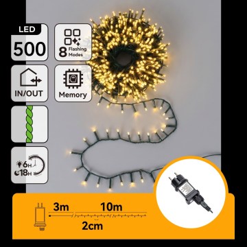 Aigostar - LED Udendørs julelyskæde 500xLED/8 funktioner 13m IP44 varm hvid