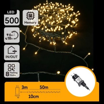 Aigostar - LED udendørs julelyskæde 500xLED/8 funktioner 50m IP44 varm hvid