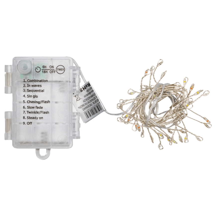 Aigostar - LED udendørs julelyskæde 50xLED/8 funktioner 3xAA 1,8m IP44 multifarvet