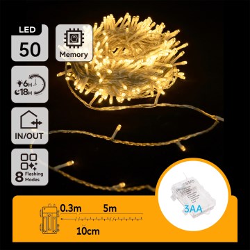 Aigostar - LED udendørs julelyskæde 50xLED/8 funktioner 3xAA 5,3 m IP44 varm hvid
