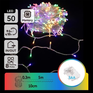 Aigostar - LED udendørs julelyskæde 50xLED/8 funktioner 3xAA 5,3m IP44 flerfarvet