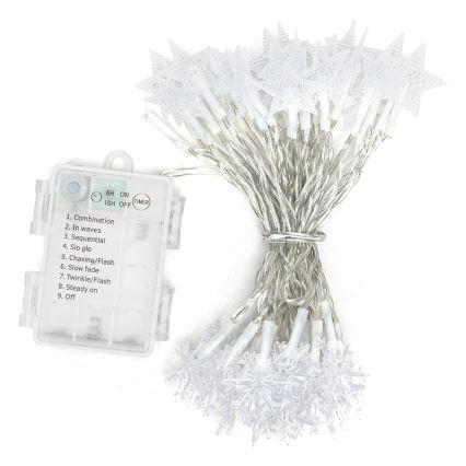Aigostar - LED udendørs julelyskæde 50xLED/8 funktioner 3xAA 5 m IP44 kold hvid