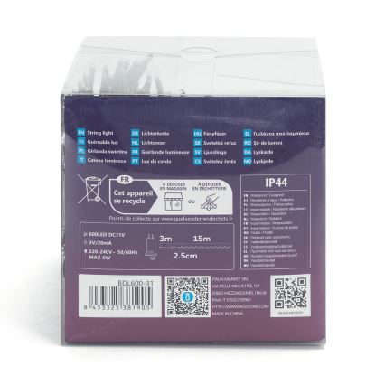 Aigostar - LED udendørs julelyskæde 600 LED/8 funktioner 18 m IP44 kold hvid