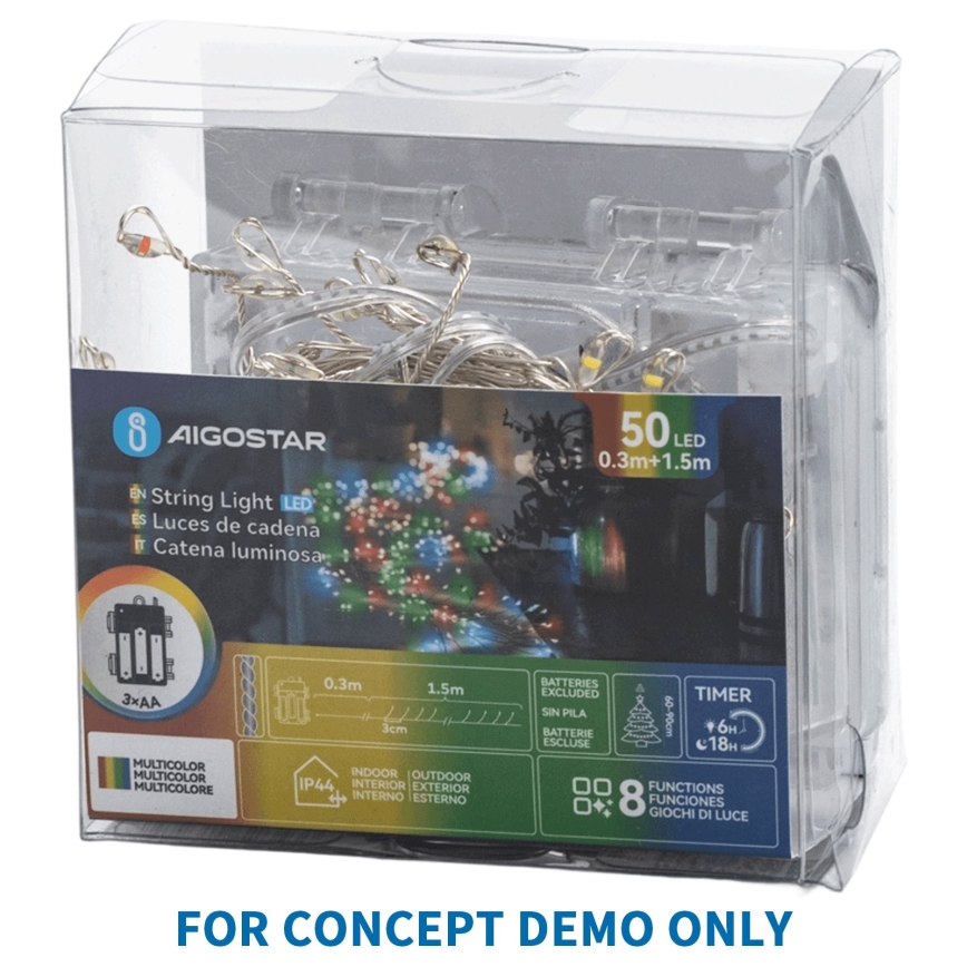 Aigostar - LED udendørs julelyskæde 72xLED/8 funktioner 3xAA 1,2m IP44 varm hvid