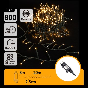 Aigostar - LED udendørs julelyskæde 800xLED/8 funktioner 23m IP44 varm hvid