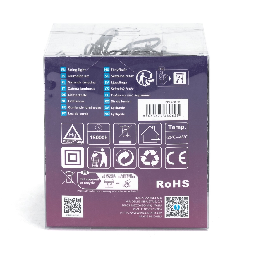 Aigostar - LED udendørs julelyskæde med 400 LED, 8 funktioner, 23 m, IP44, varm hvid