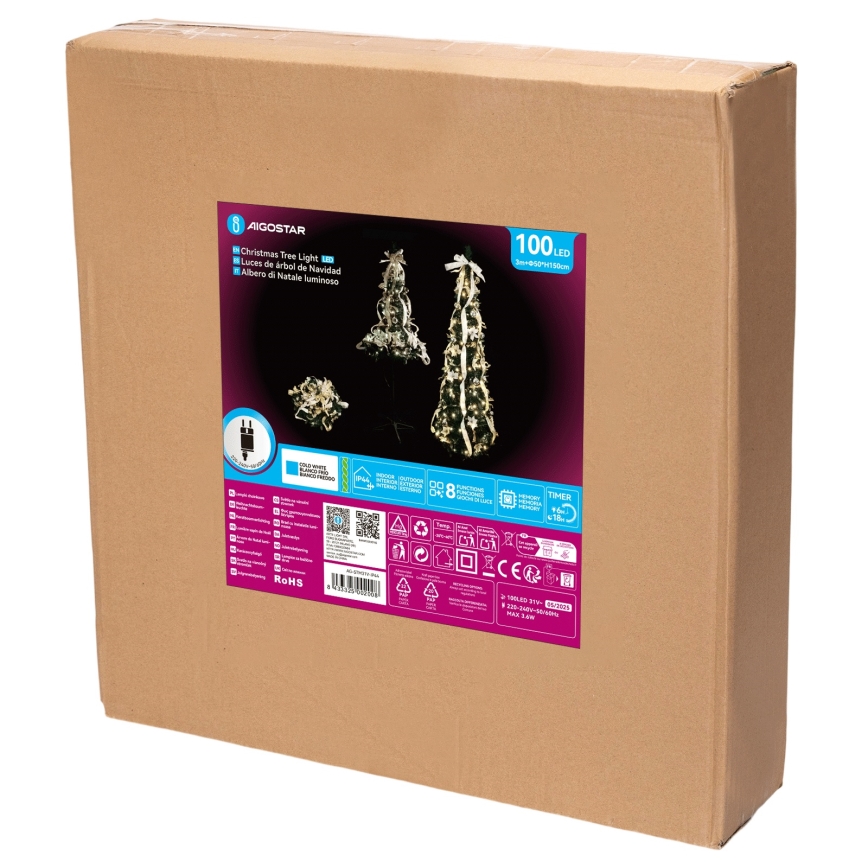 Aigostar - LED udendørs juletræ 100xLED 1,5m IP44 hvid/guld kold hvid