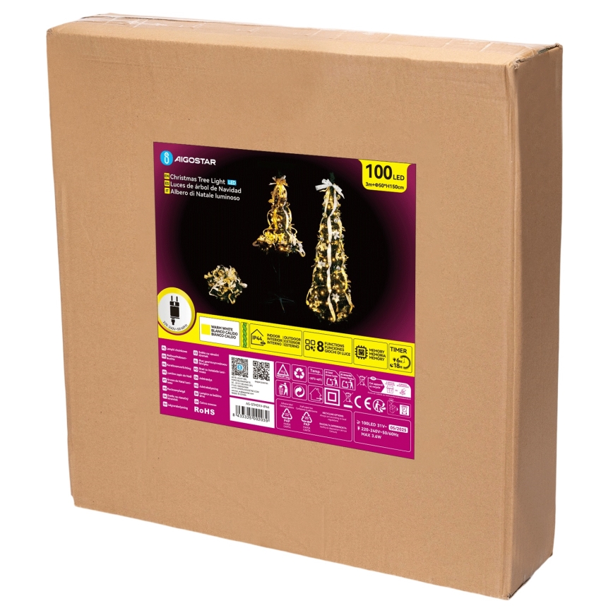 Aigostar - LED udendørs juletræ 100xLED 1,5m IP44 hvid/guld varm hvid