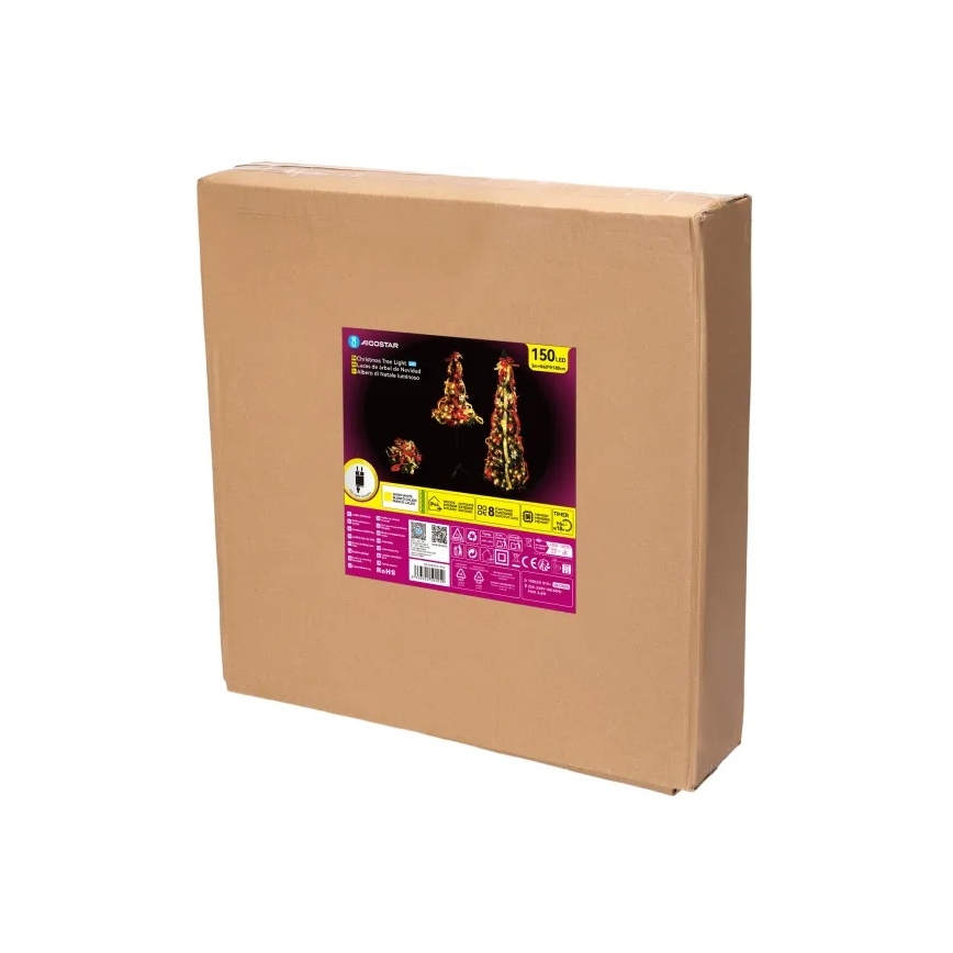 Aigostar - LED udendørs juletræ 150xLED 1,8m IP44 rød/guld varm hvid