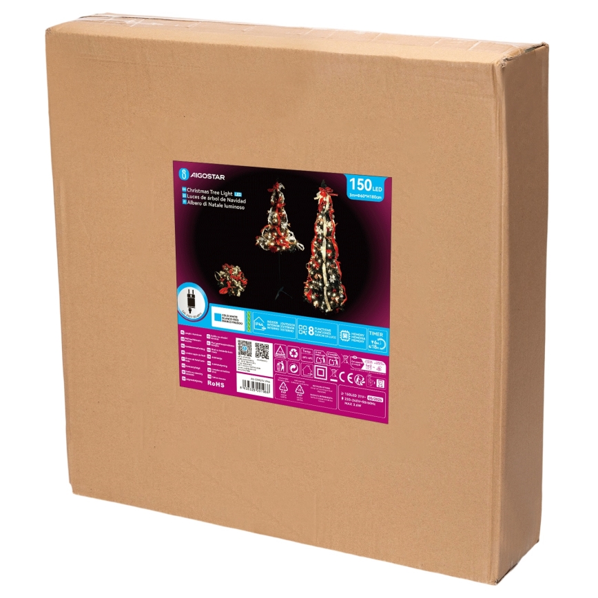 Aigostar - LED udendørs juletræ 150xLED 1,8m IP44 rød og kold hvid