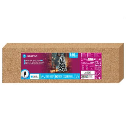 Aigostar - LED udendørs juletræ 165xLED/8 funktioner 1,5 m IP44 kold hvid