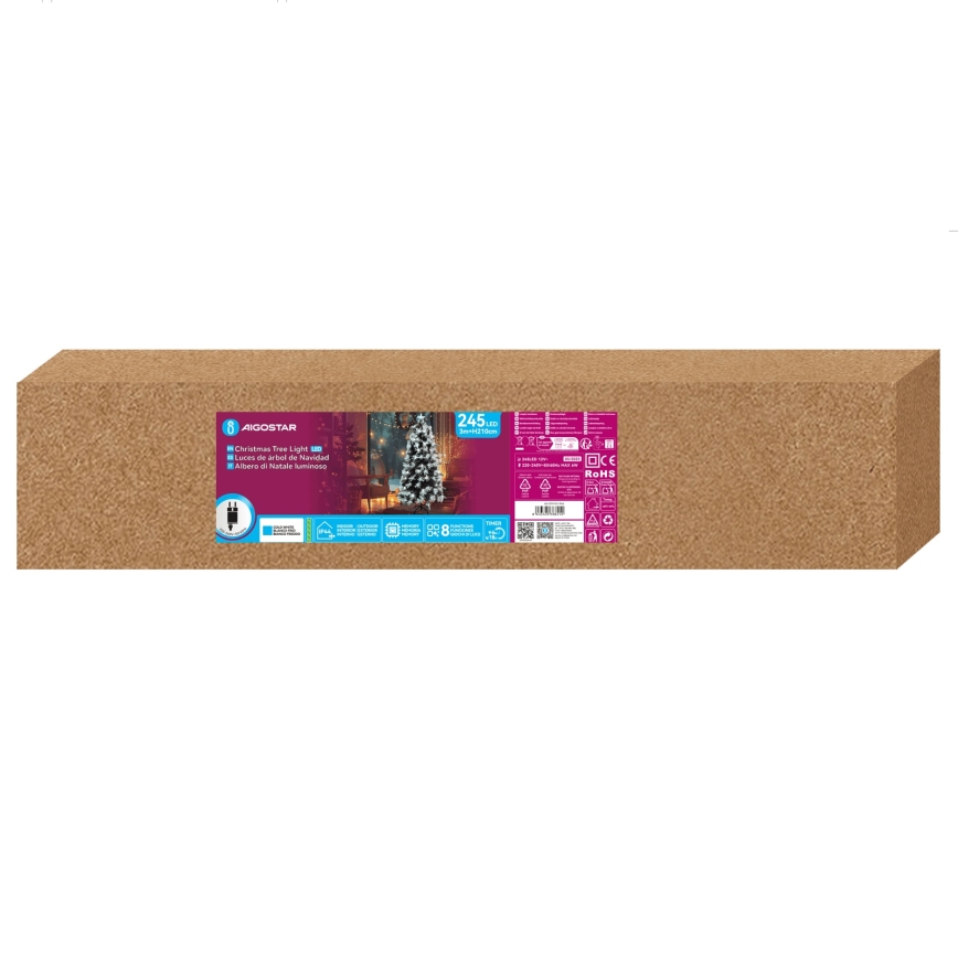 Aigostar - LED udendørs juletræ 245 LED/8 funktioner 2,1 m IP44 kølig hvid