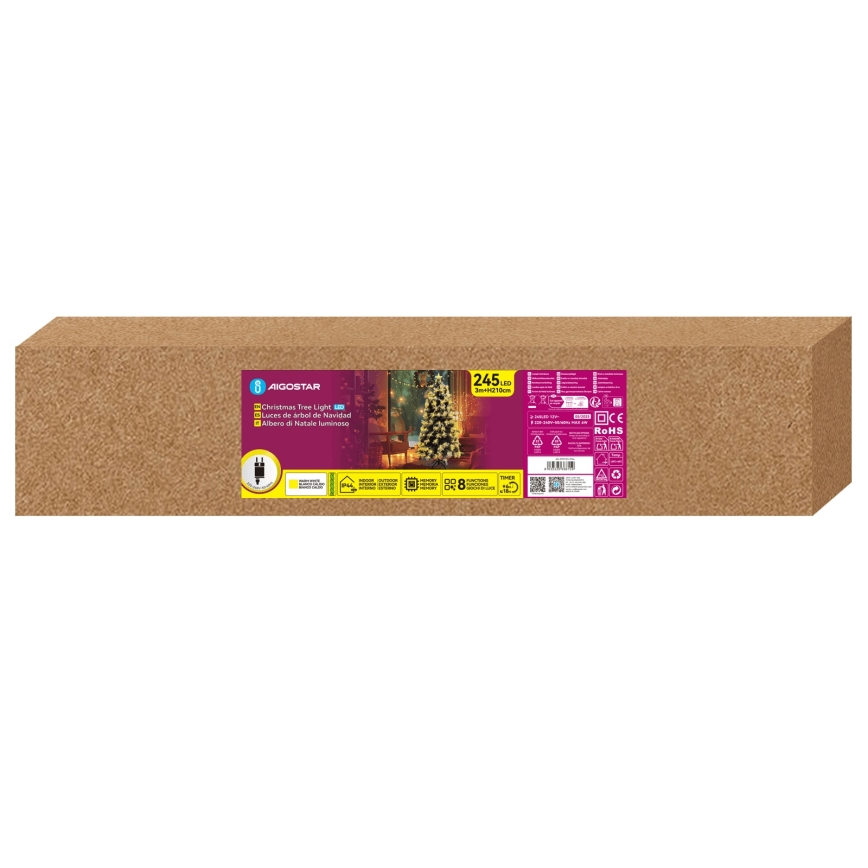 Aigostar - LED udendørs juletræ 245 LED/8 funktioner 2,1 m IP44 varm hvid