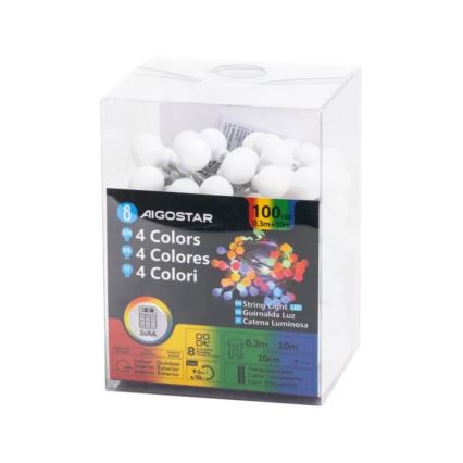 Aigostar - LED udendørs lyskæde 100xLED/3xAA/8 funktioner 10,3 m IP44 multifarvet