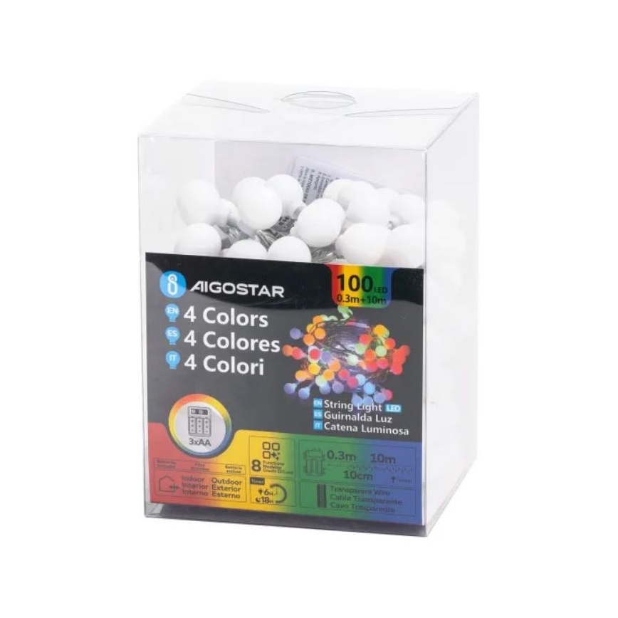 Aigostar - LED udendørs lyskæde 100xLED/3xAA/8 funktioner 10,3 m IP44 multifarvet