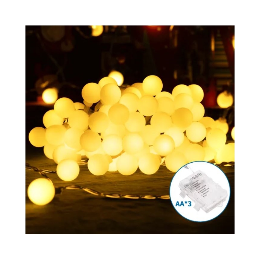 Aigostar - LED udendørs lyskæde 100xLED/3xAA/8 funktioner 10,3 m IP44 varm hvid